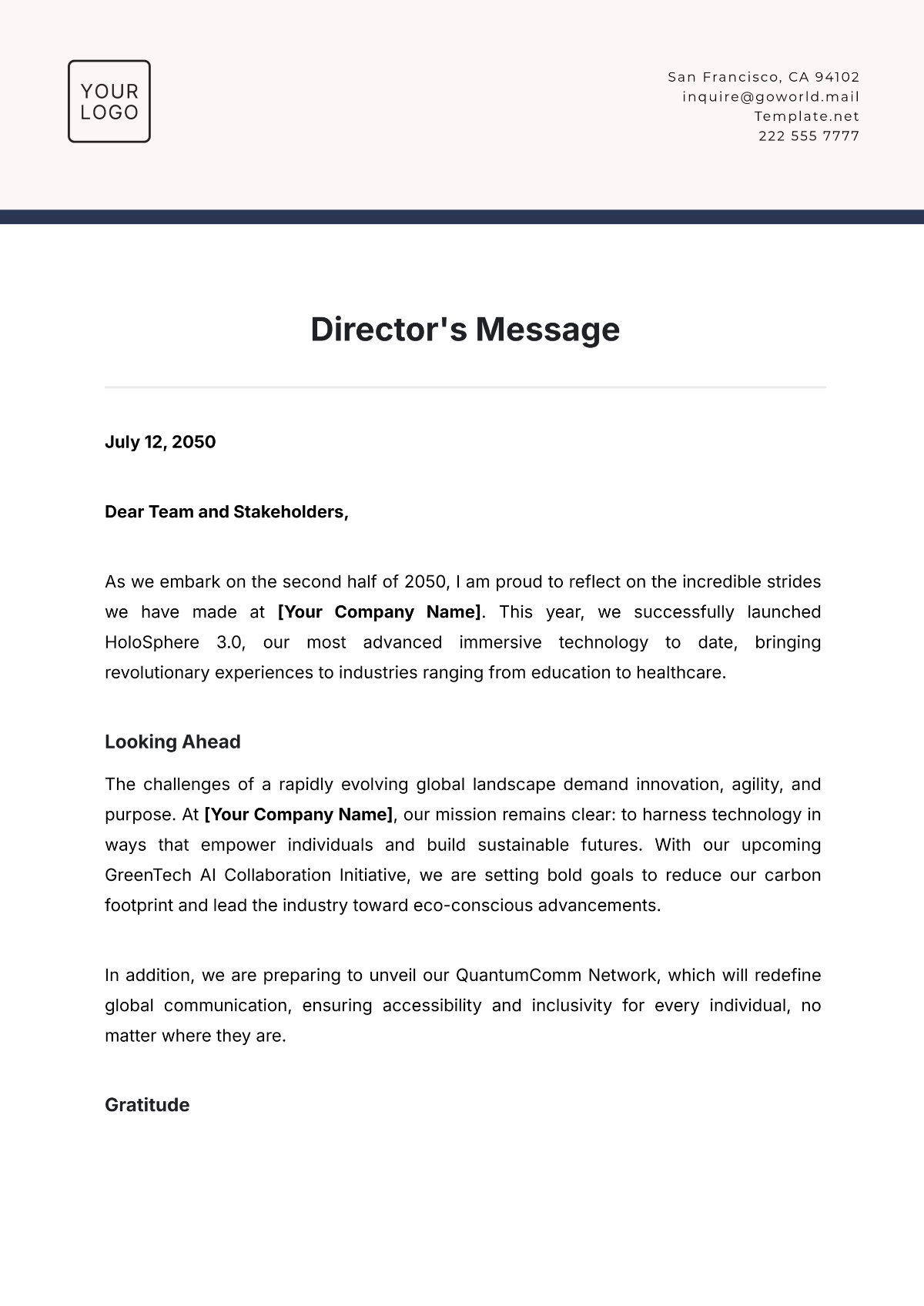 Director's Message Template - Edit Online & Download