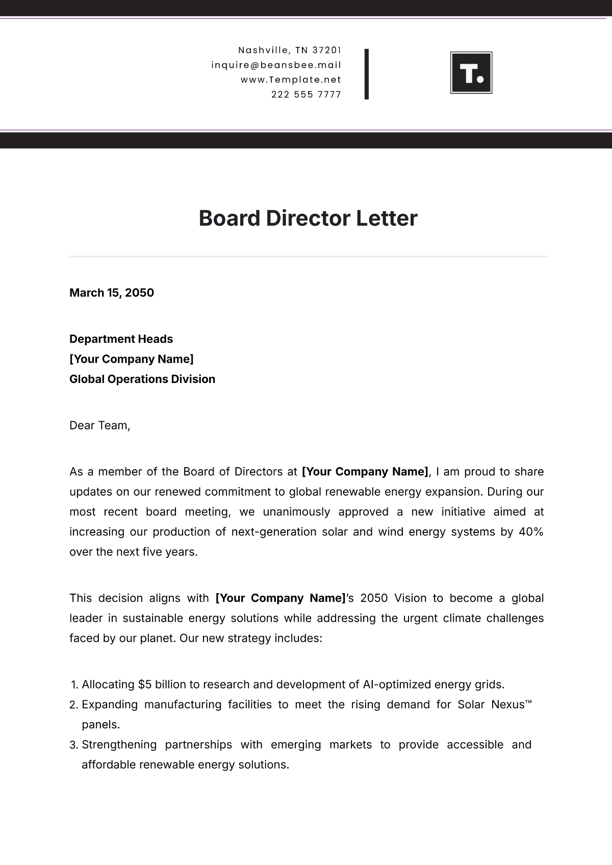 Board Director Letter Template - Edit Online & Download