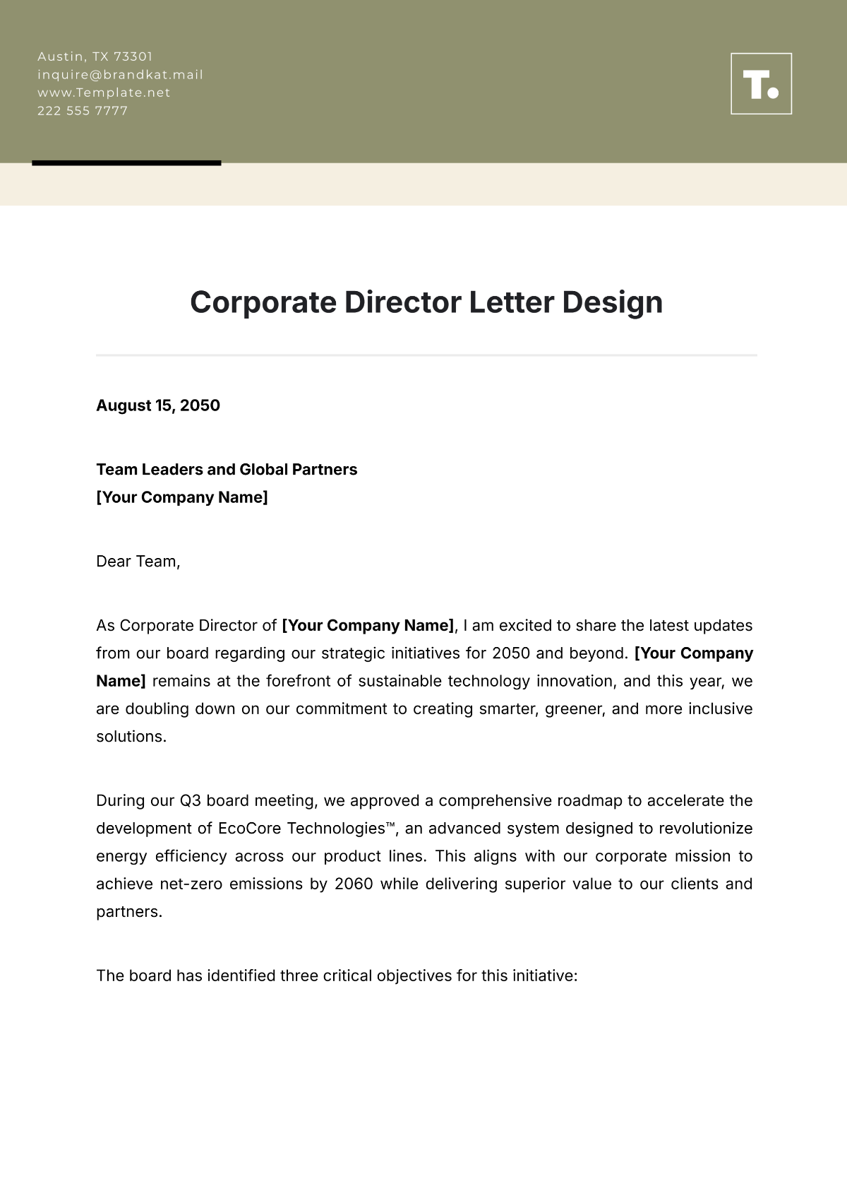 Corporate Director Letter Design Template - Edit Online & Download