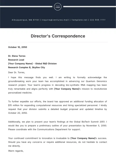 Free Director's Correspondence Template to Edit Online