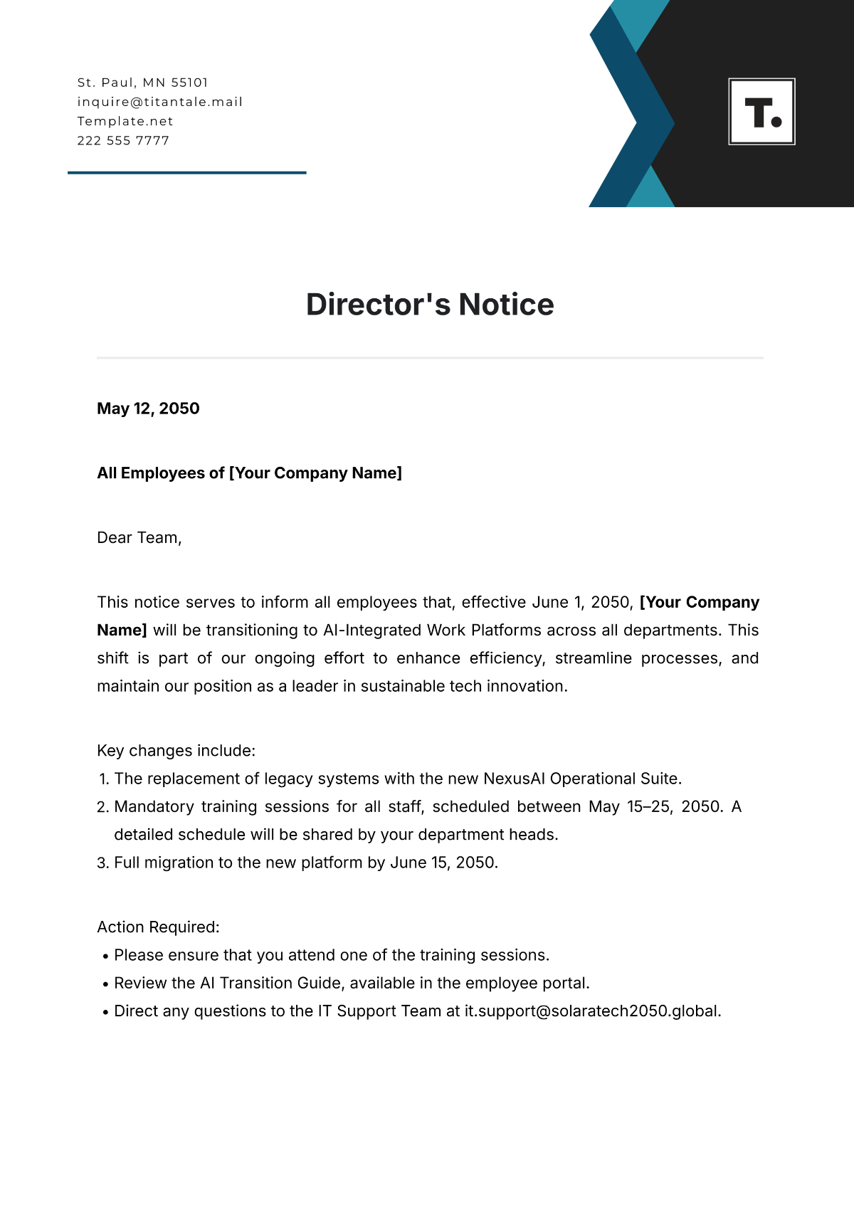 Director's Notice Template - Edit Online & Download