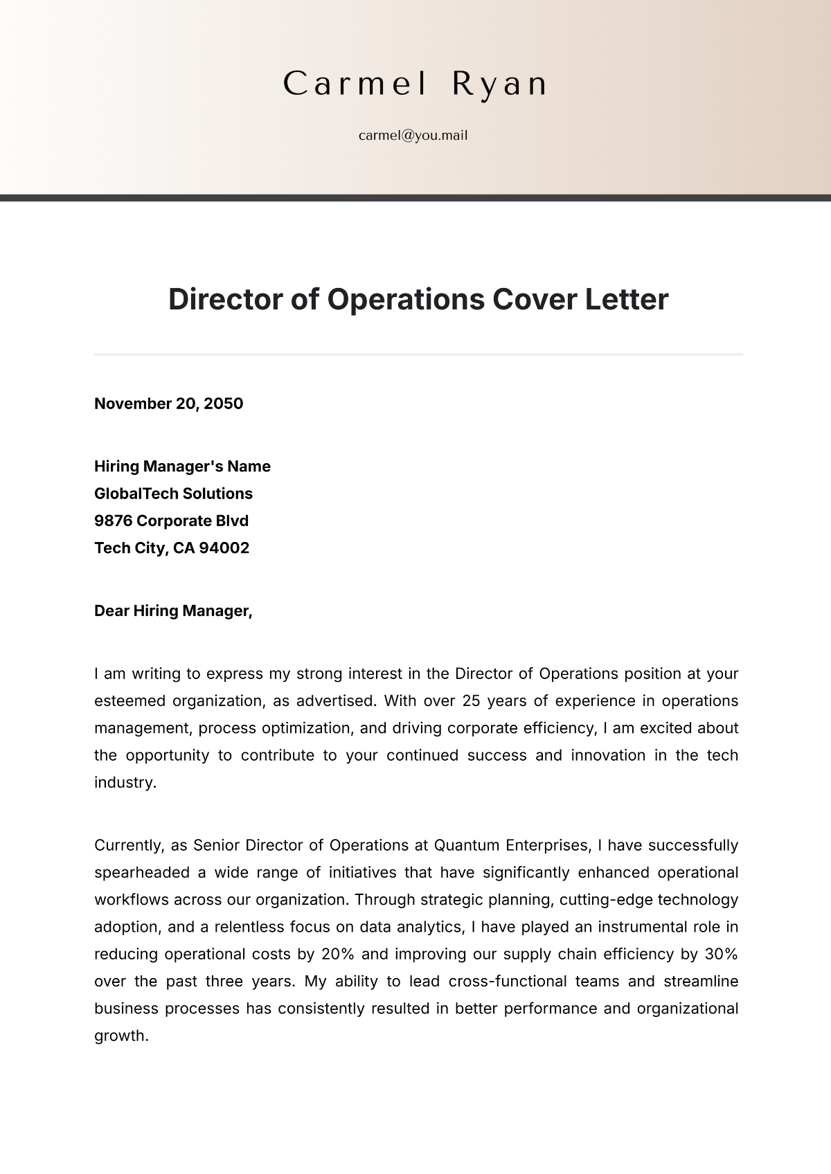 Director of Operations Cover Letter Template - Edit Online & Download