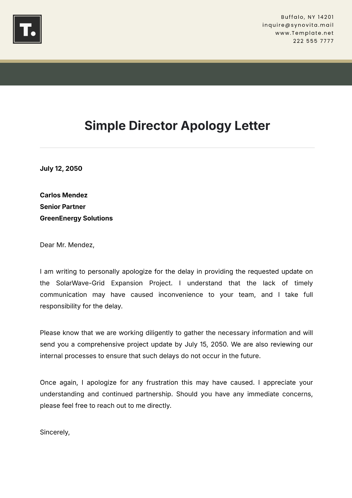 Simple Director Apology Letter Template - Edit Online & Download