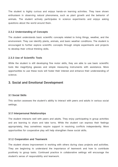 Free Kindergarten Progress Report Document Template to Edit Online