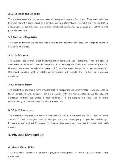 Free Kindergarten Progress Report Document Template to Edit Online