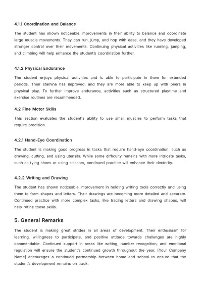 Free Kindergarten Progress Report Document Template to Edit Online