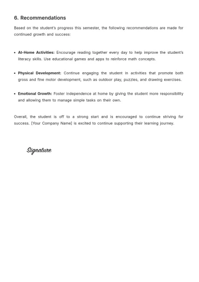 Free Kindergarten Progress Report Document Template to Edit Online