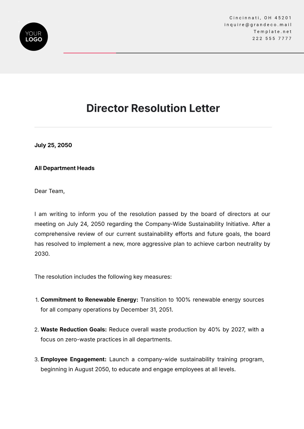 Director Resolution Letter Template - Edit Online & Download