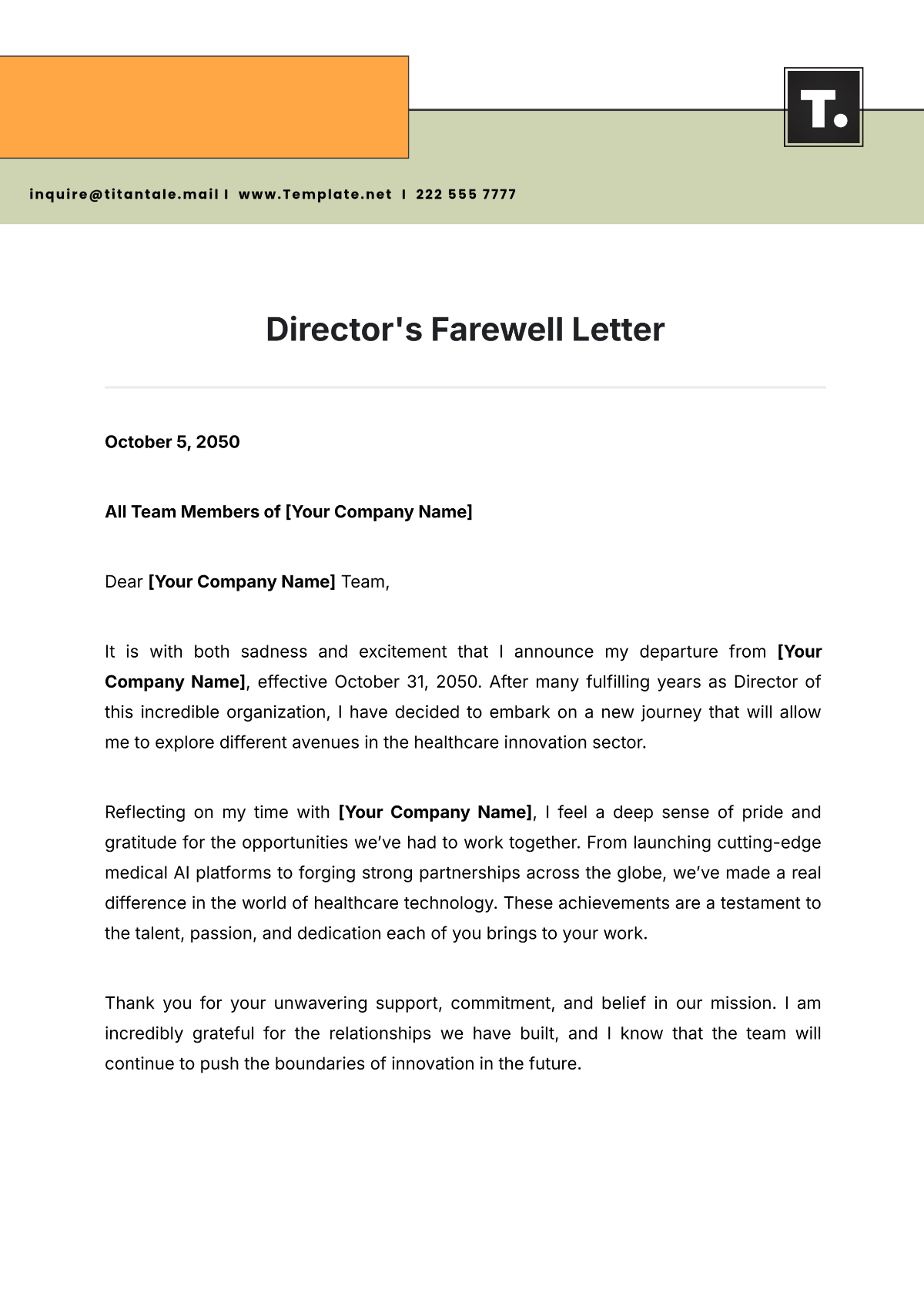 Director's Farewell Letter Template - Edit Online & Download