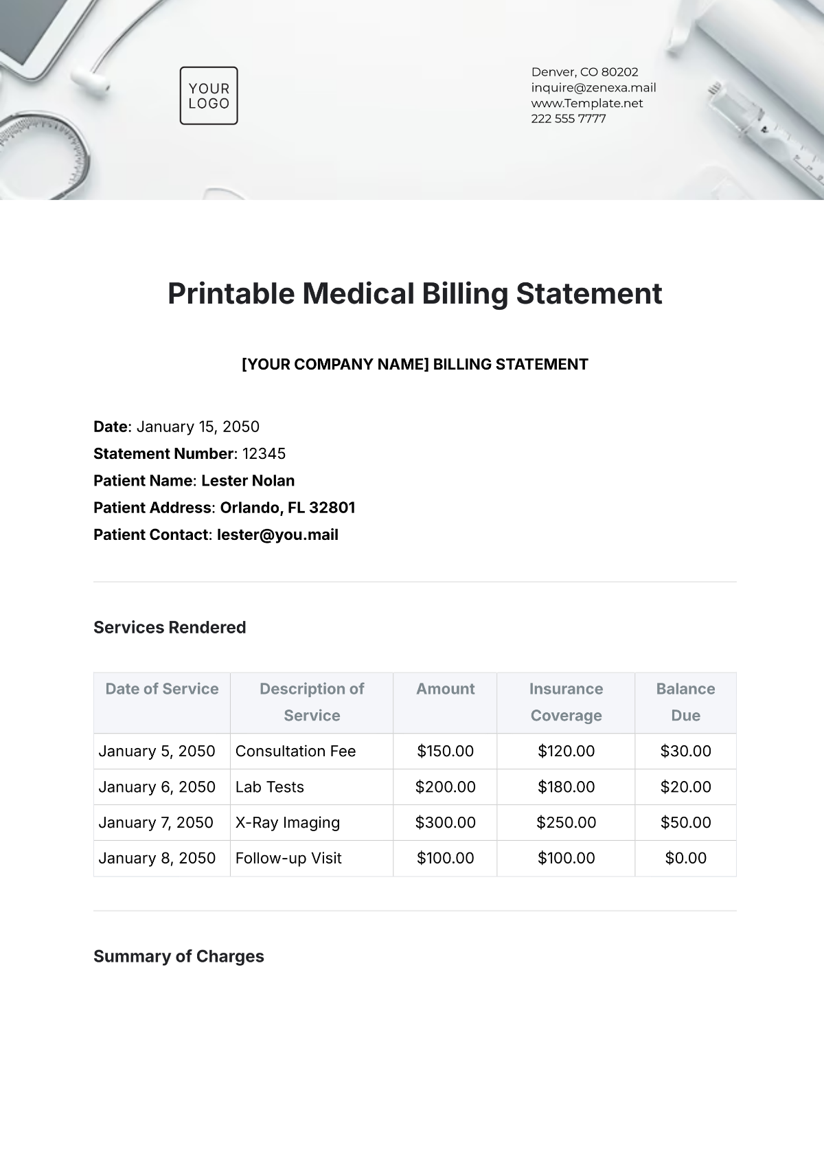 Printable Medical Billing Statement Template - Edit Online & Download