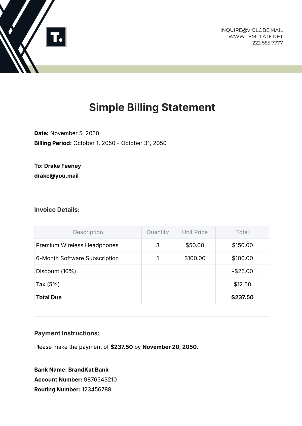 Simple Billing Statement Template - Edit Online & Download