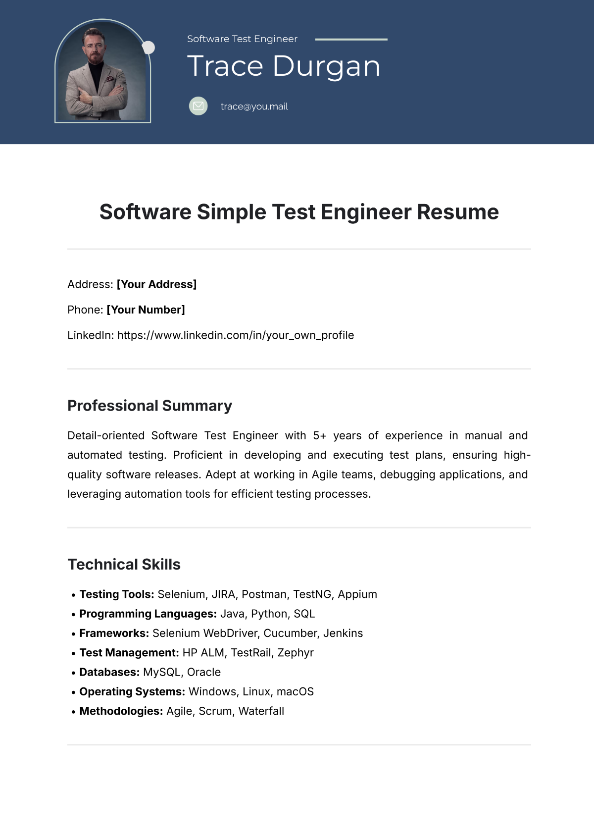 Software Simple Test Engineer Resume Template - Edit Online & Download