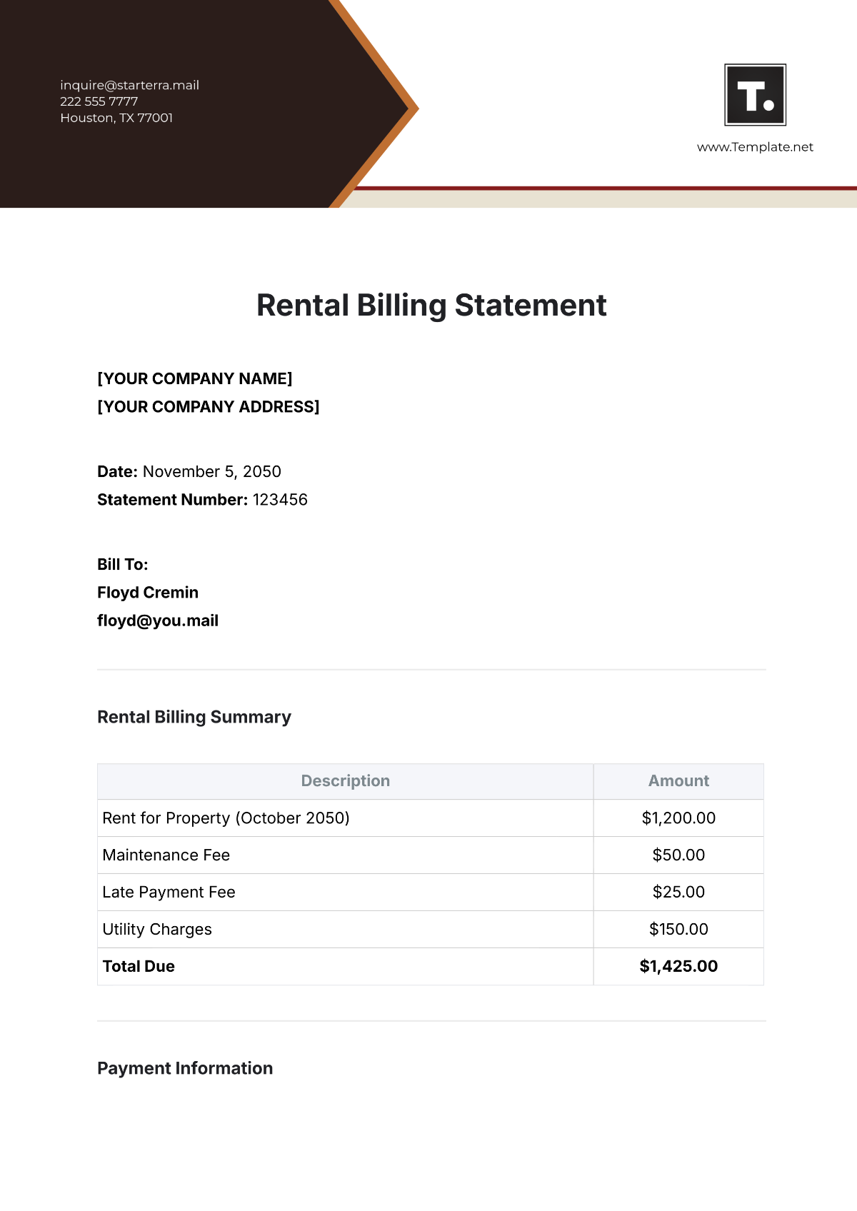 Rental Billing Statement Template - Edit Online & Download