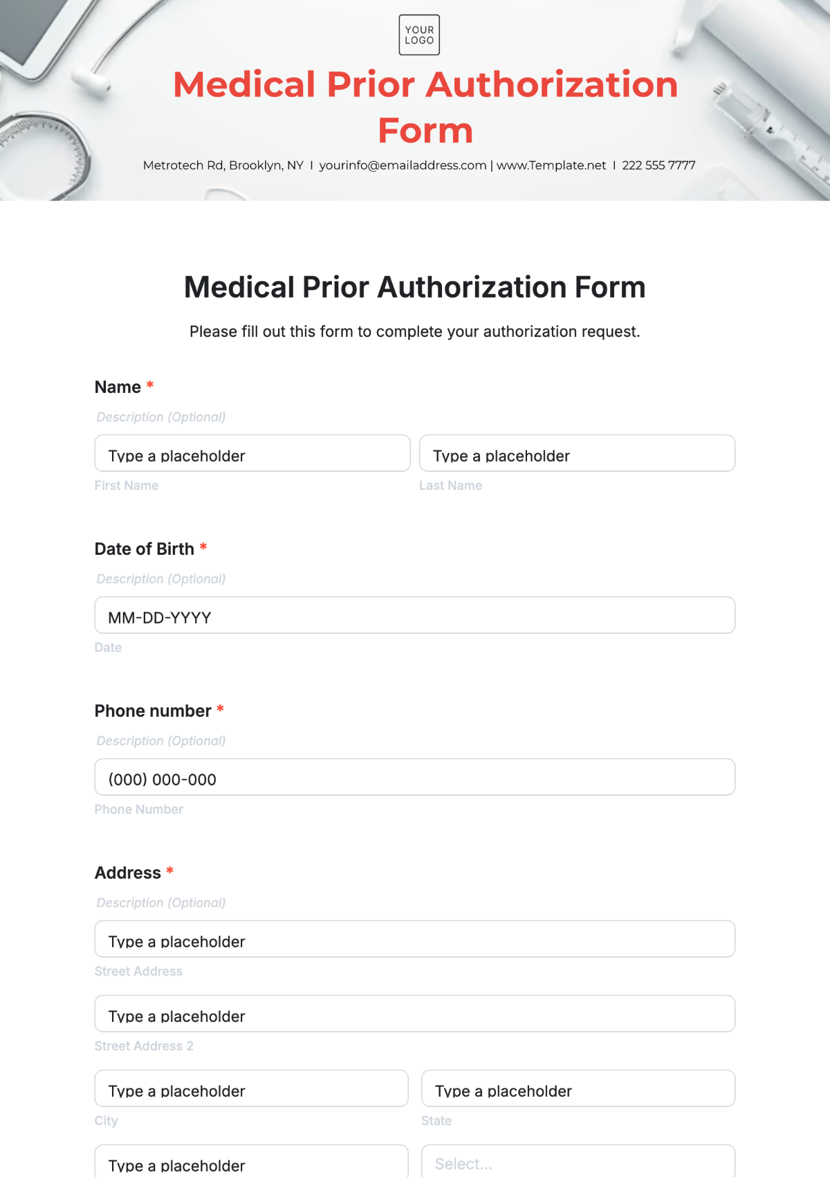 Medical Prior Authorization Form Template