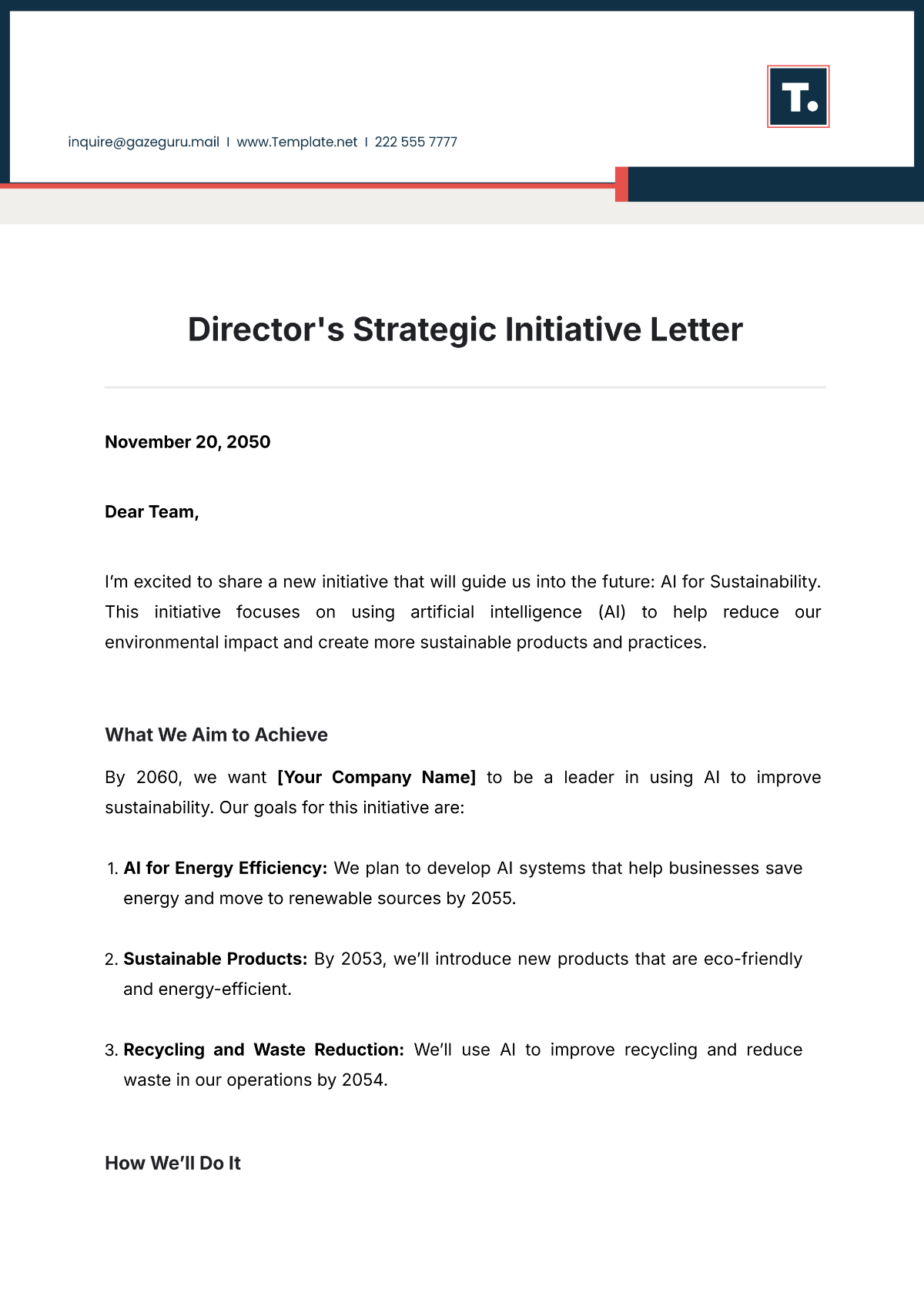 Director's Strategic Initiative Letter Template - Edit Online & Download