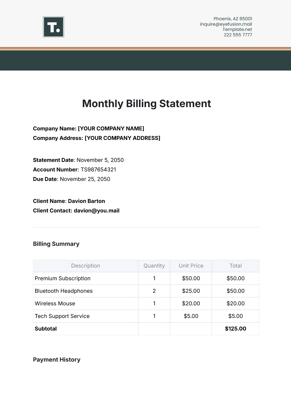 Monthly Billing Statement Template - Edit Online & Download