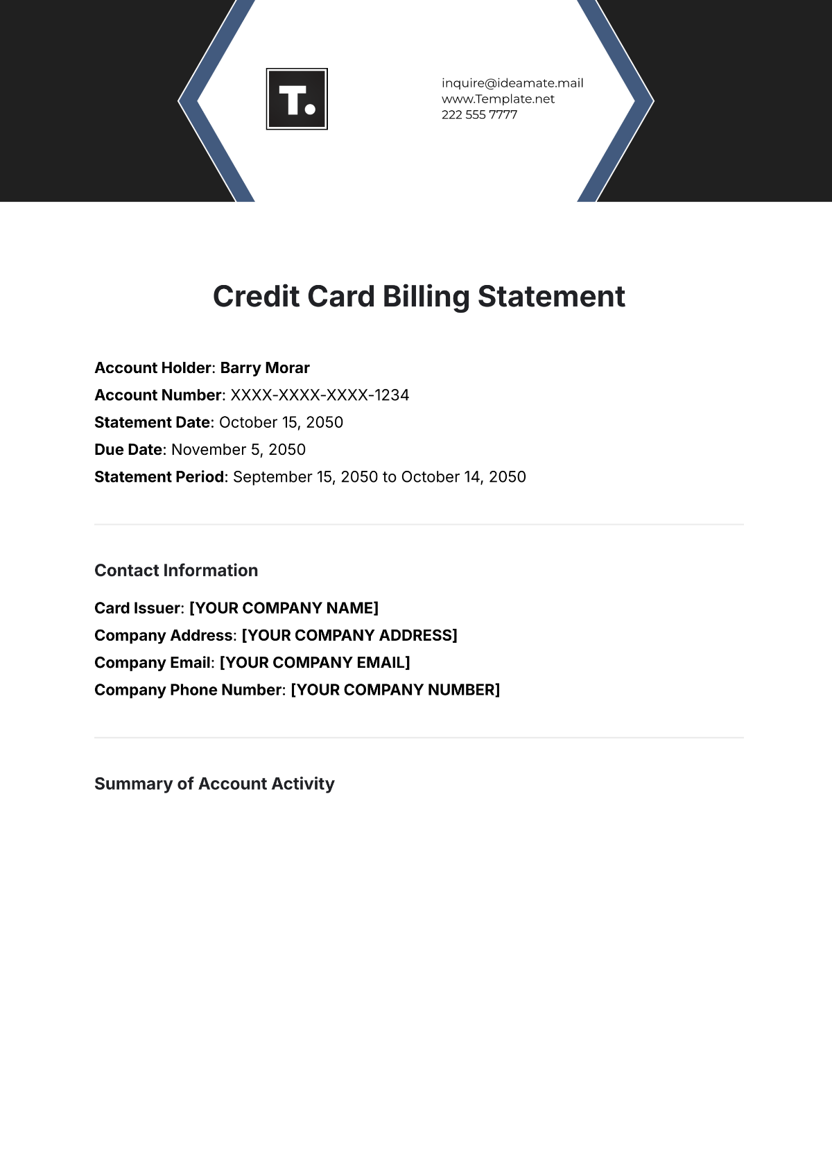 Credit Card Billing Statement Template - Edit Online & Download