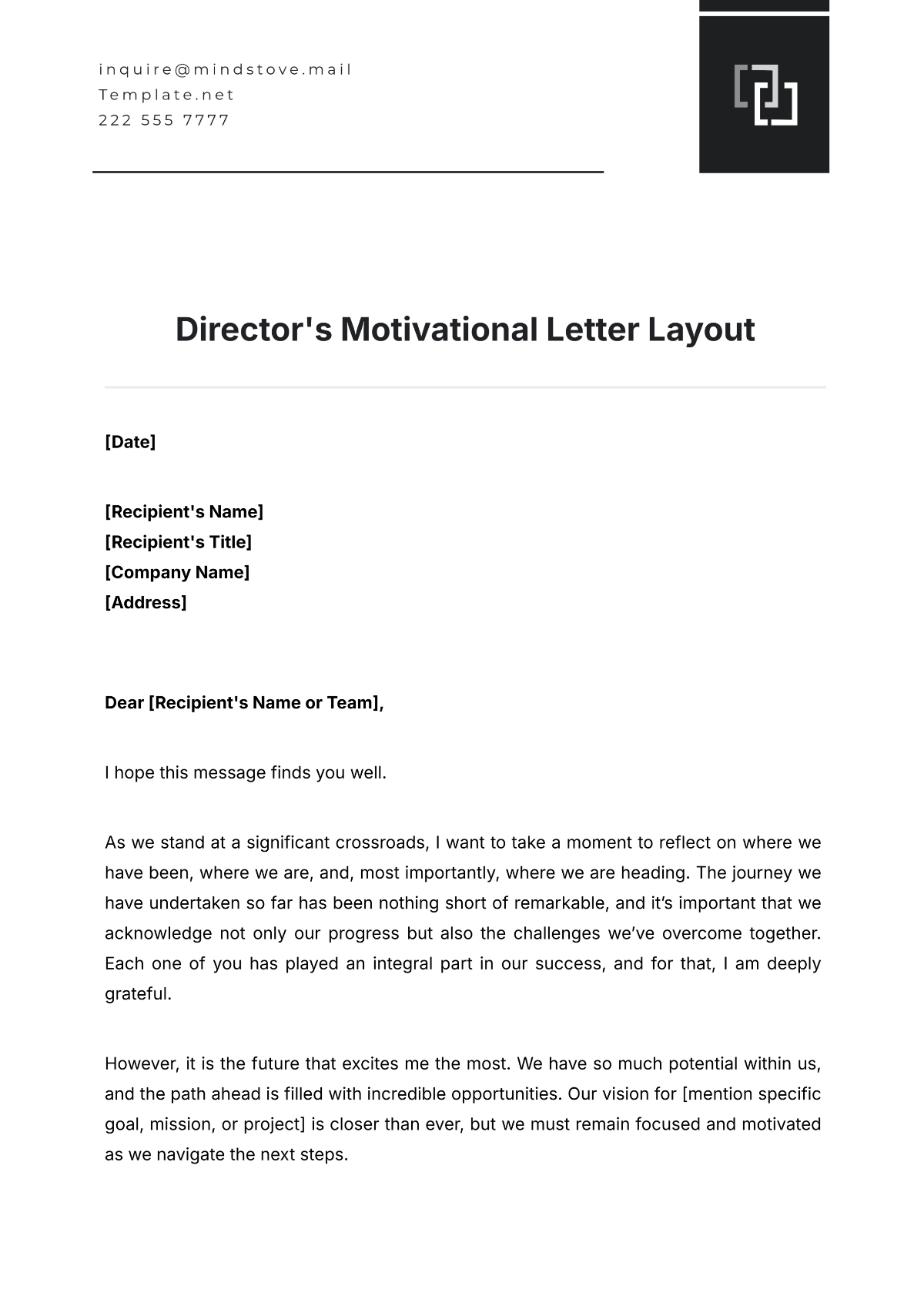 Director's Motivational Letter Layout Template - Edit Online & Download