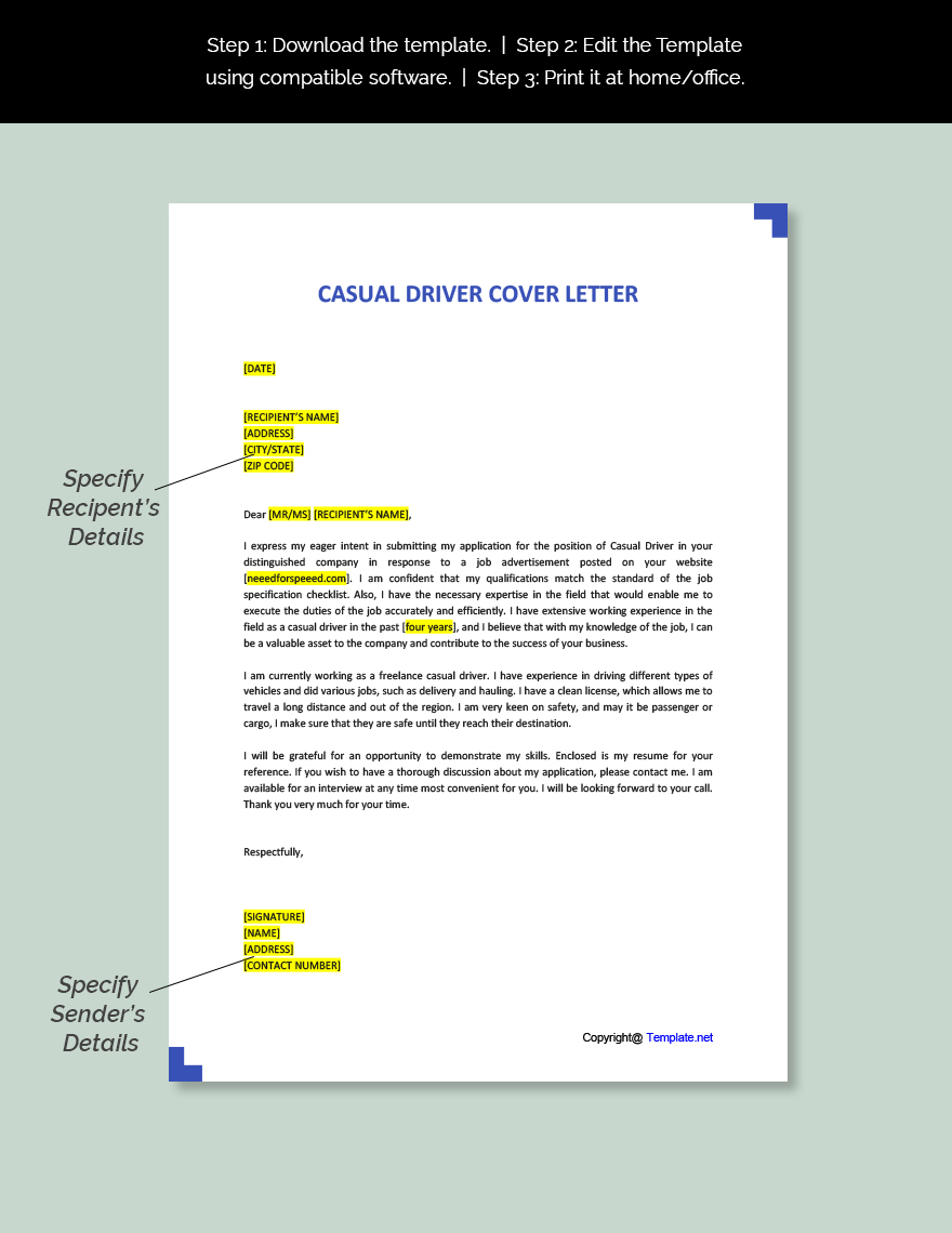 Casual Driver Cover Letter Template