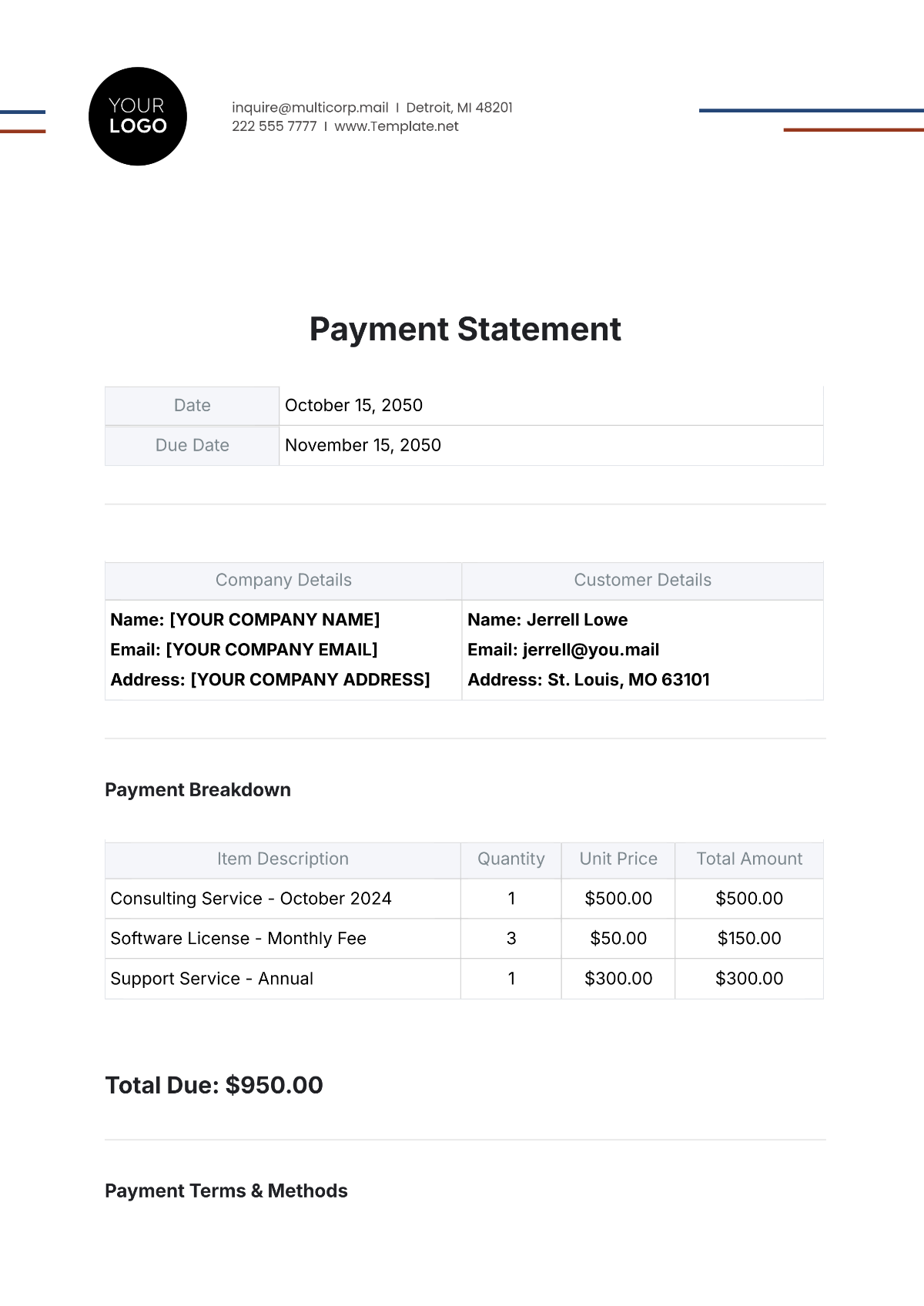 Payment Statement Template - Edit Online & Download