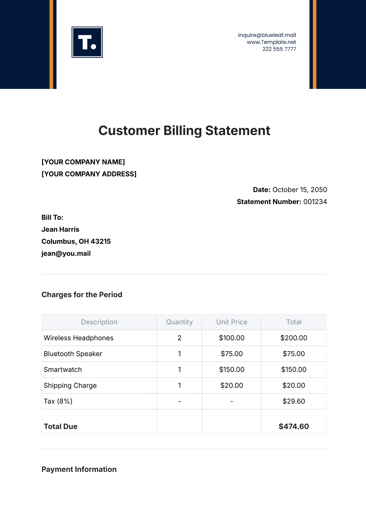 Customer Billing Statement Template - Edit Online & Download