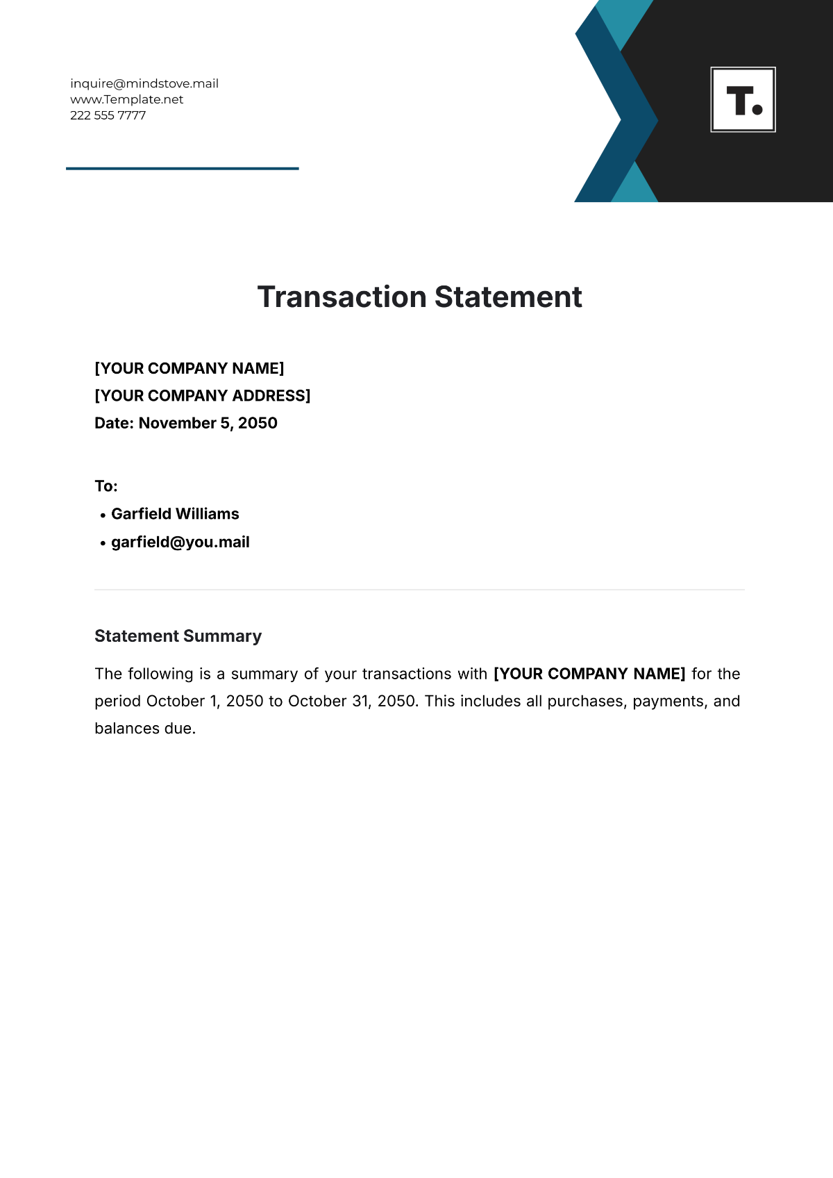 Transaction Statement Template - Edit Online & Download