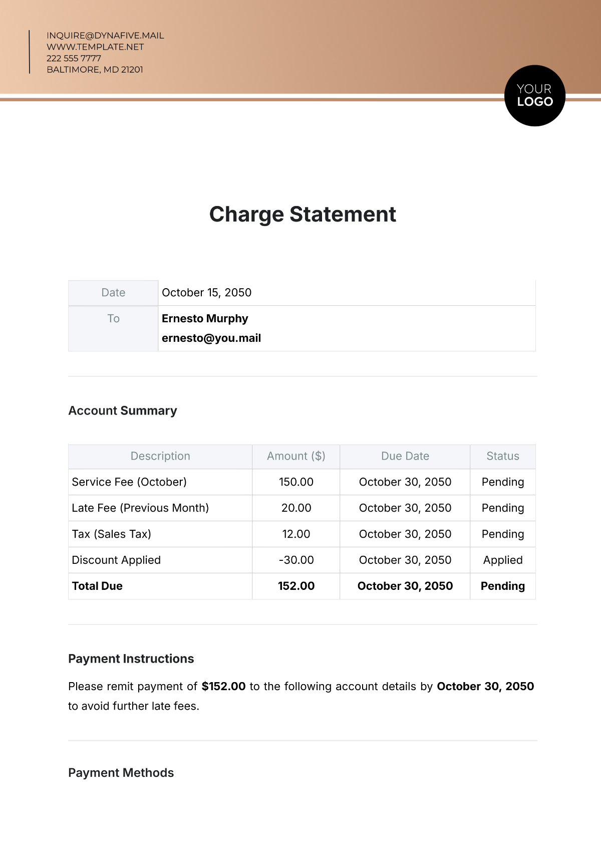 Charge Statement Template - Edit Online & Download