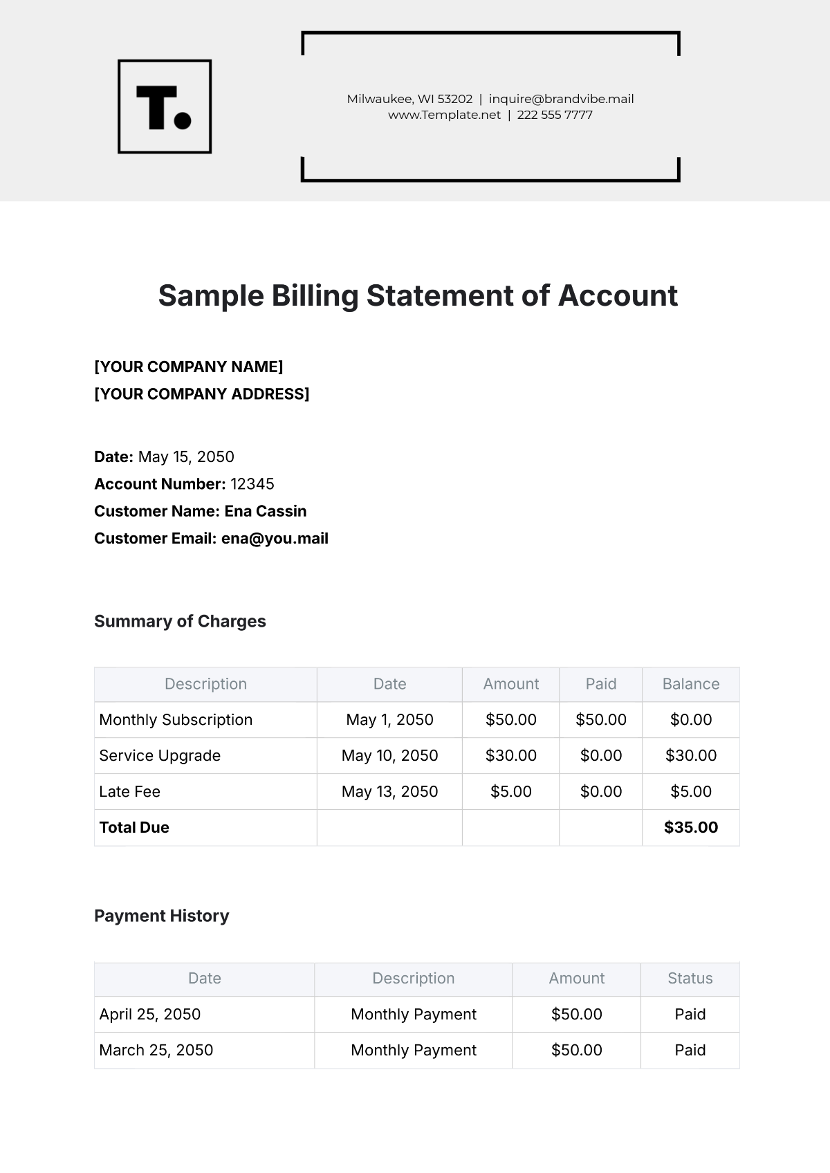 Sample Billing Statement of Account Template - Edit Online & Download