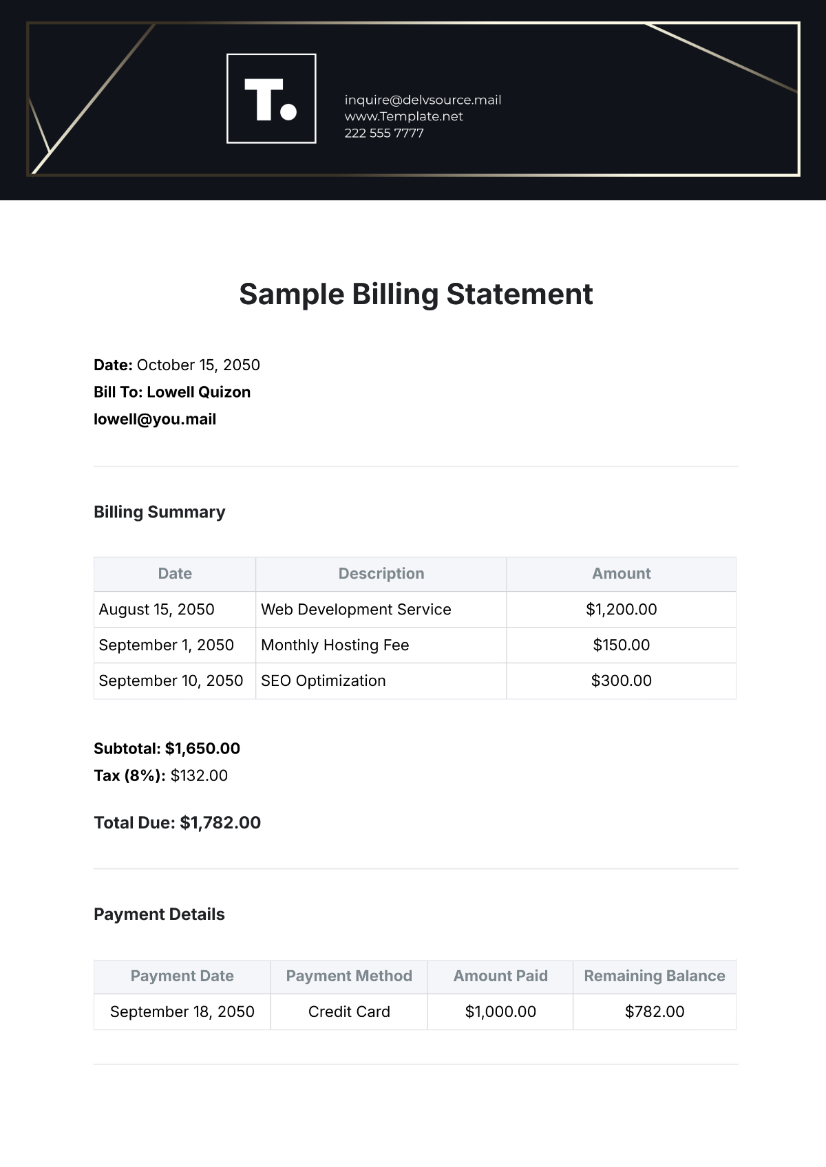 Sample Billing Statement Template - Edit Online & Download