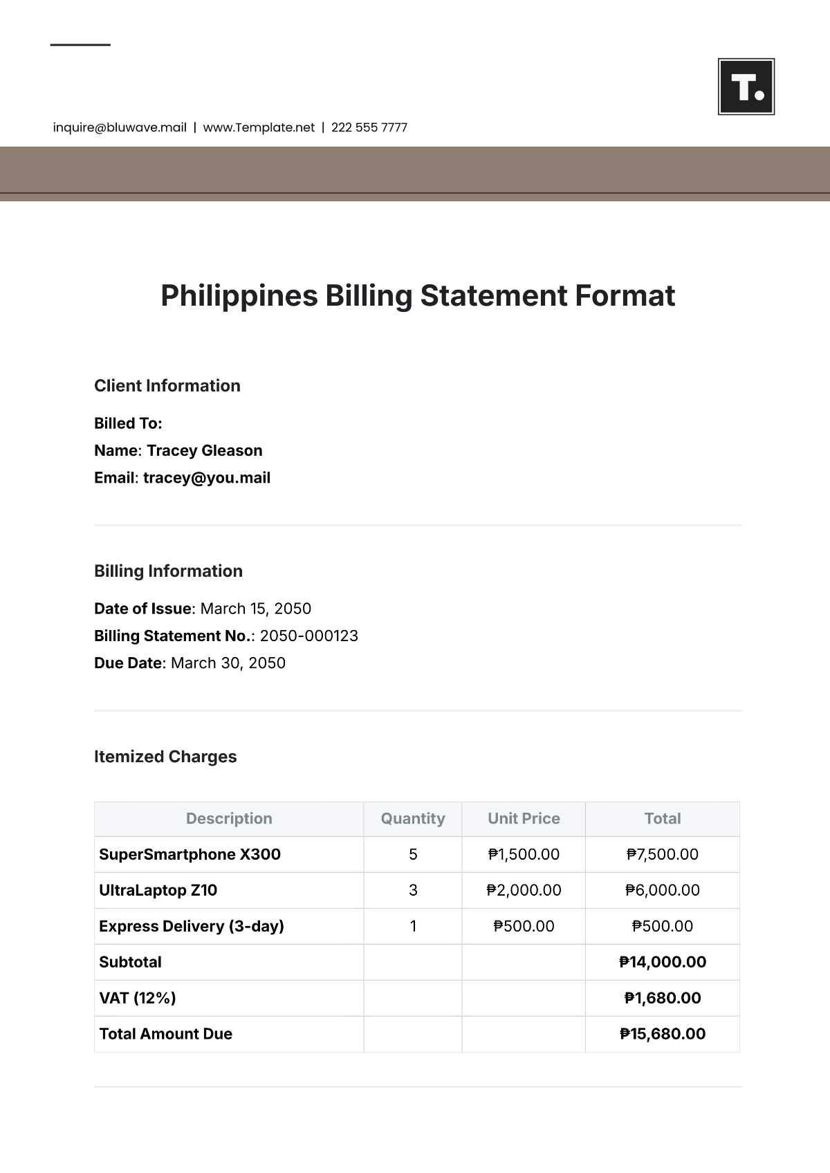 Philippines Billing Statement Format Template - Edit Online & Download