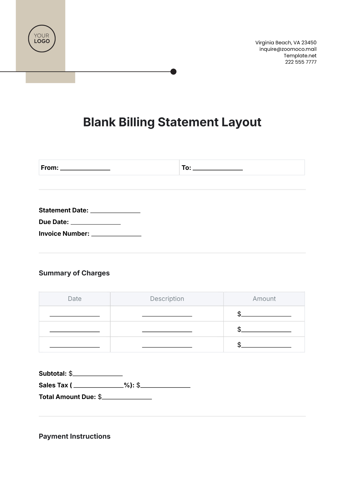 Blank Billing Statement Layout Template - Edit Online & Download