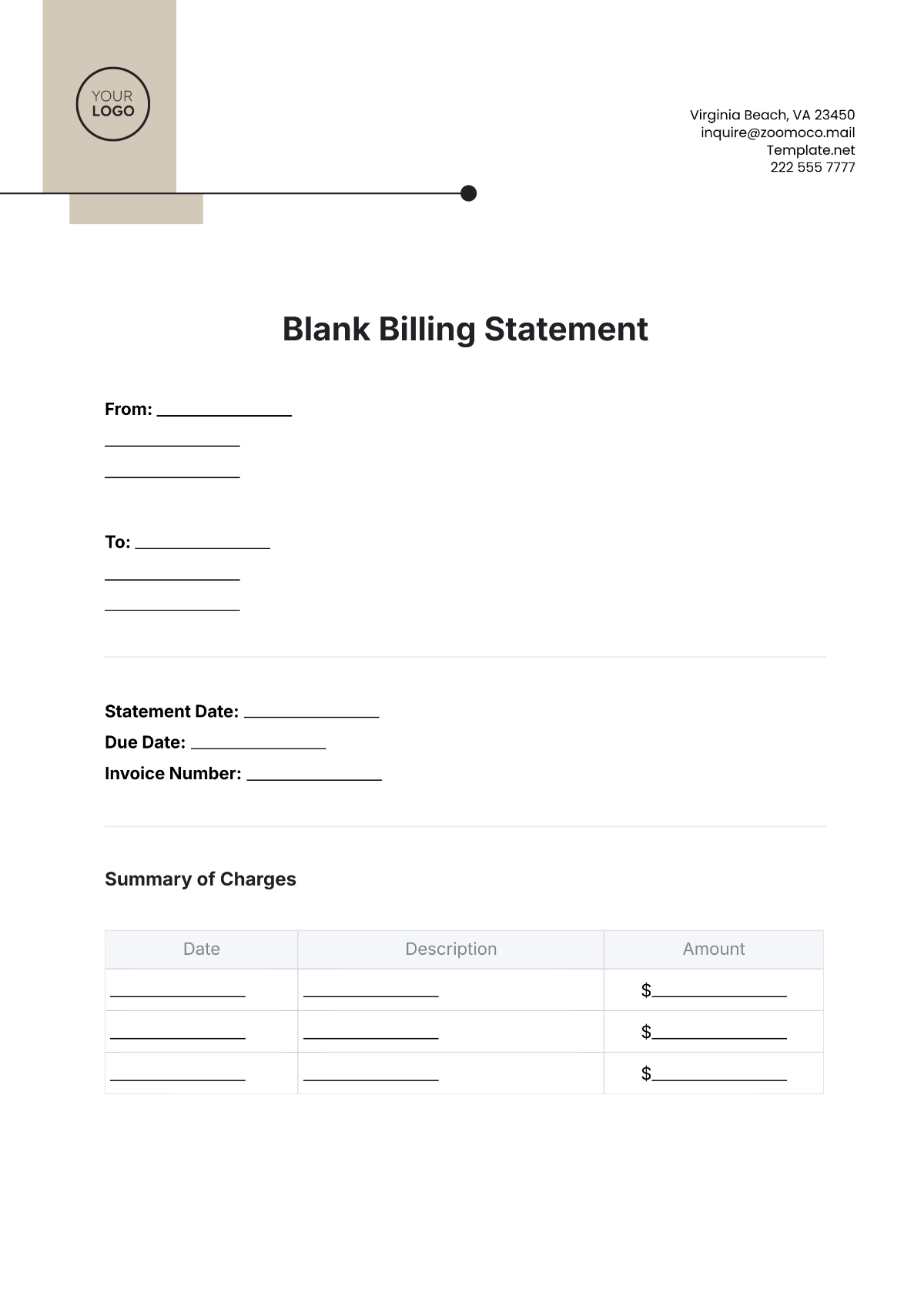 Blank Billing Statement Template - Edit Online & Download