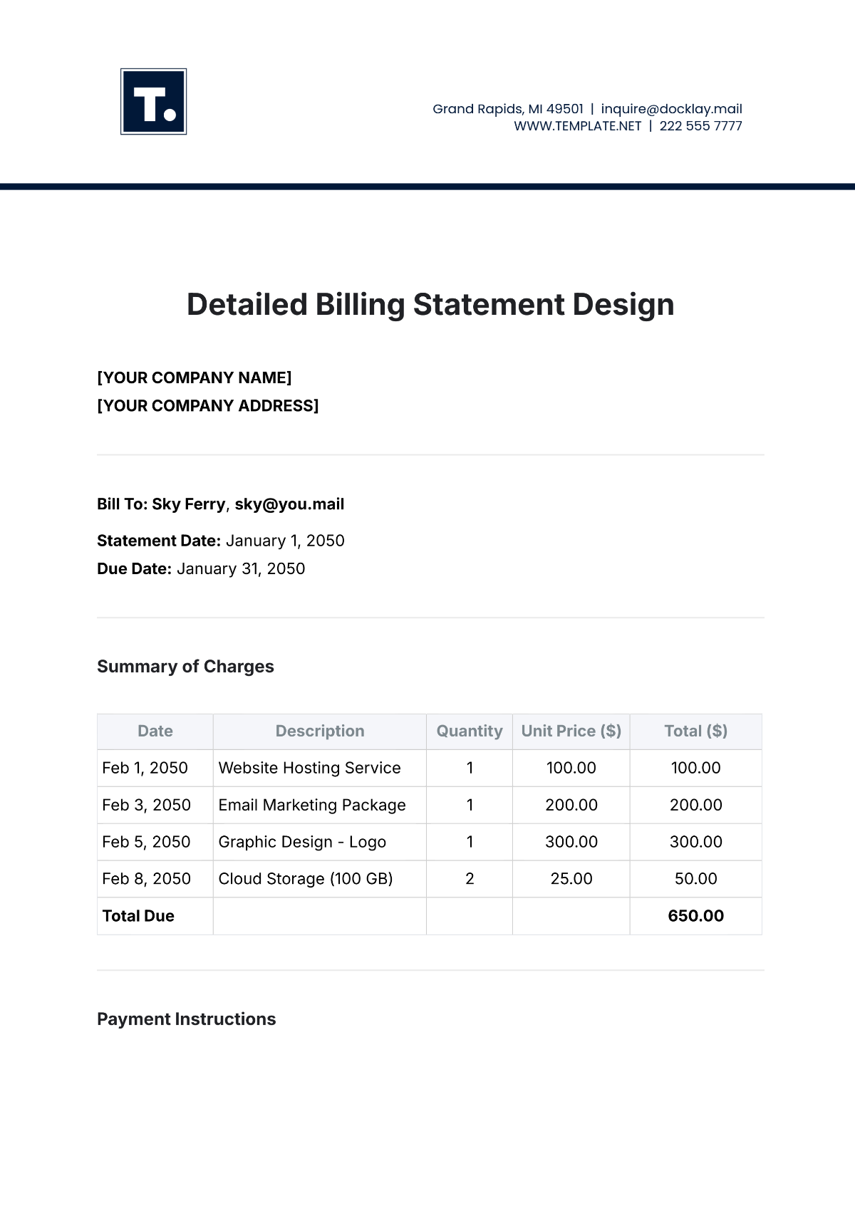 Detailed Billing Statement Design Template - Edit Online & Download