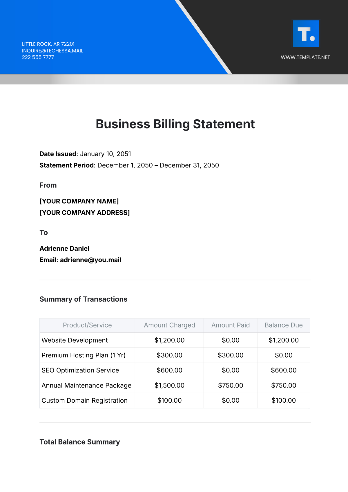 Business Billing Statement Template - Edit Online & Download