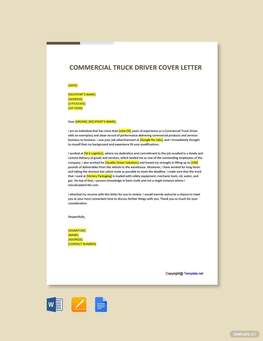 Commercial Truck Driver Cover Letter