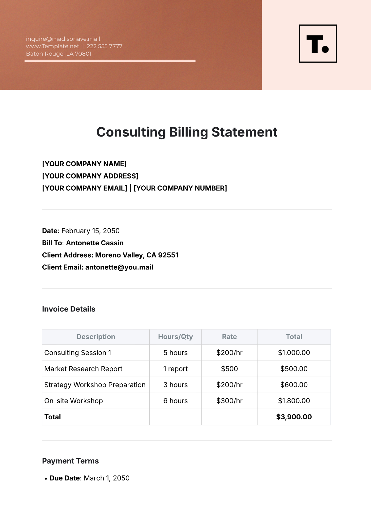 Consulting Billing Statement Template - Edit Online & Download