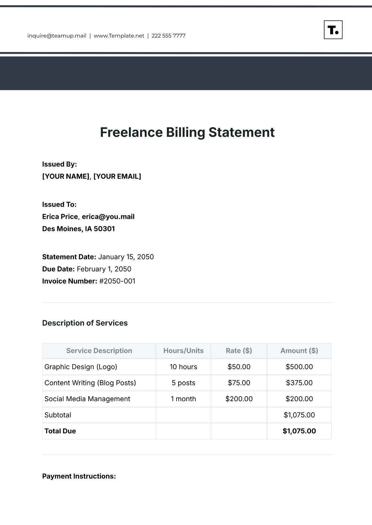 Freelance Billing Statement Template - Edit Online & Download