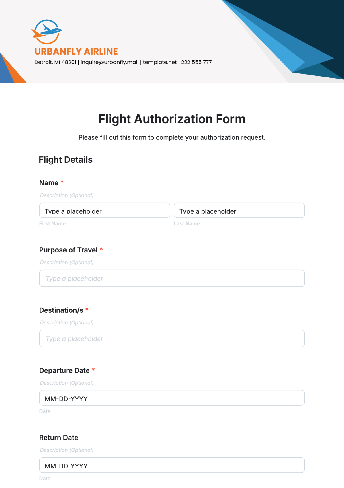 Flight Authorization Form Template