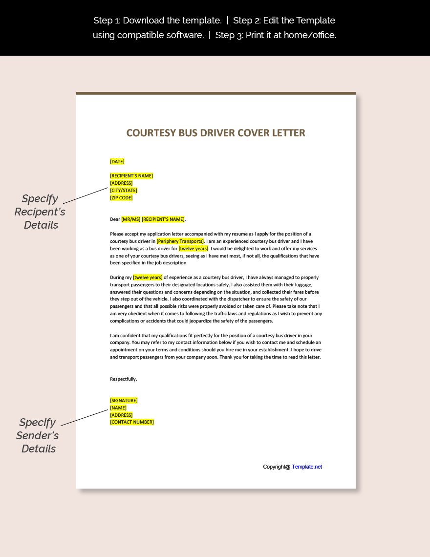 Courtesy Bus Driver Cover Letter Template