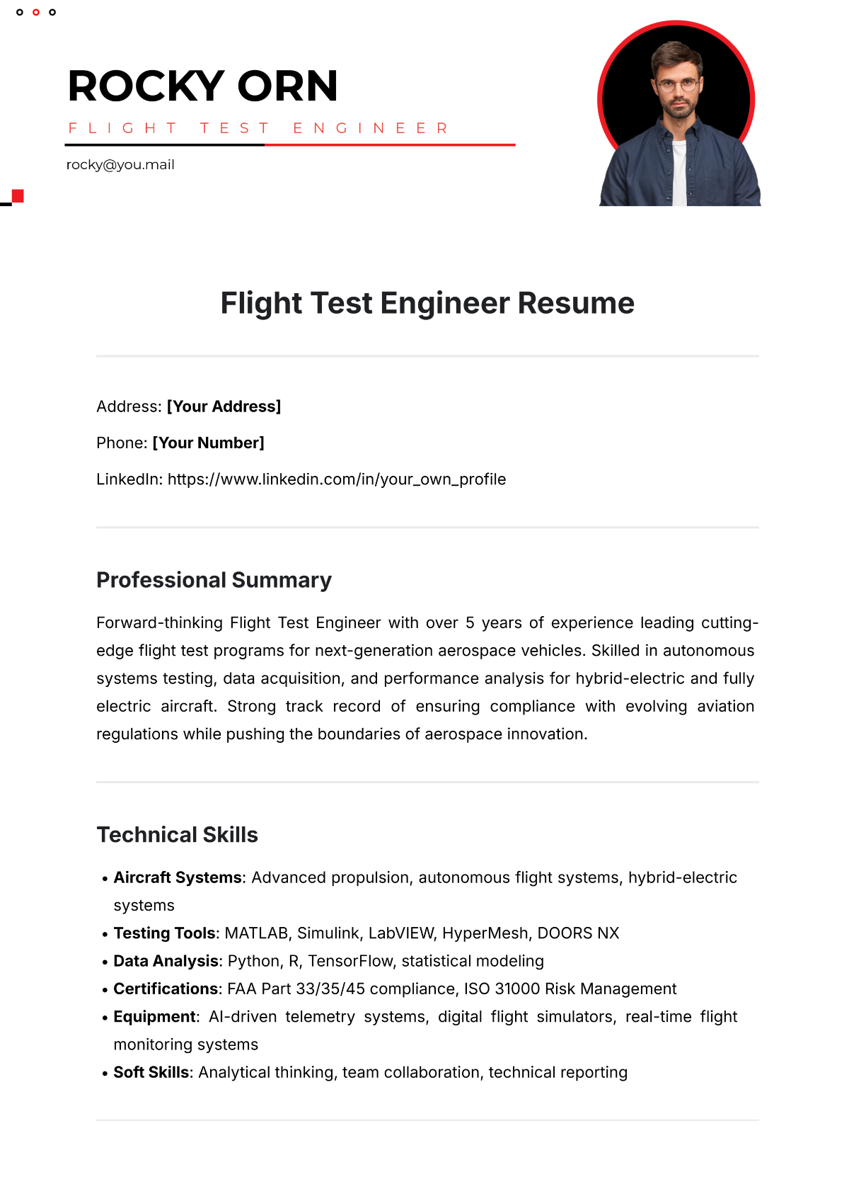 Flight Test Engineer Resume Template - Edit Online & Download