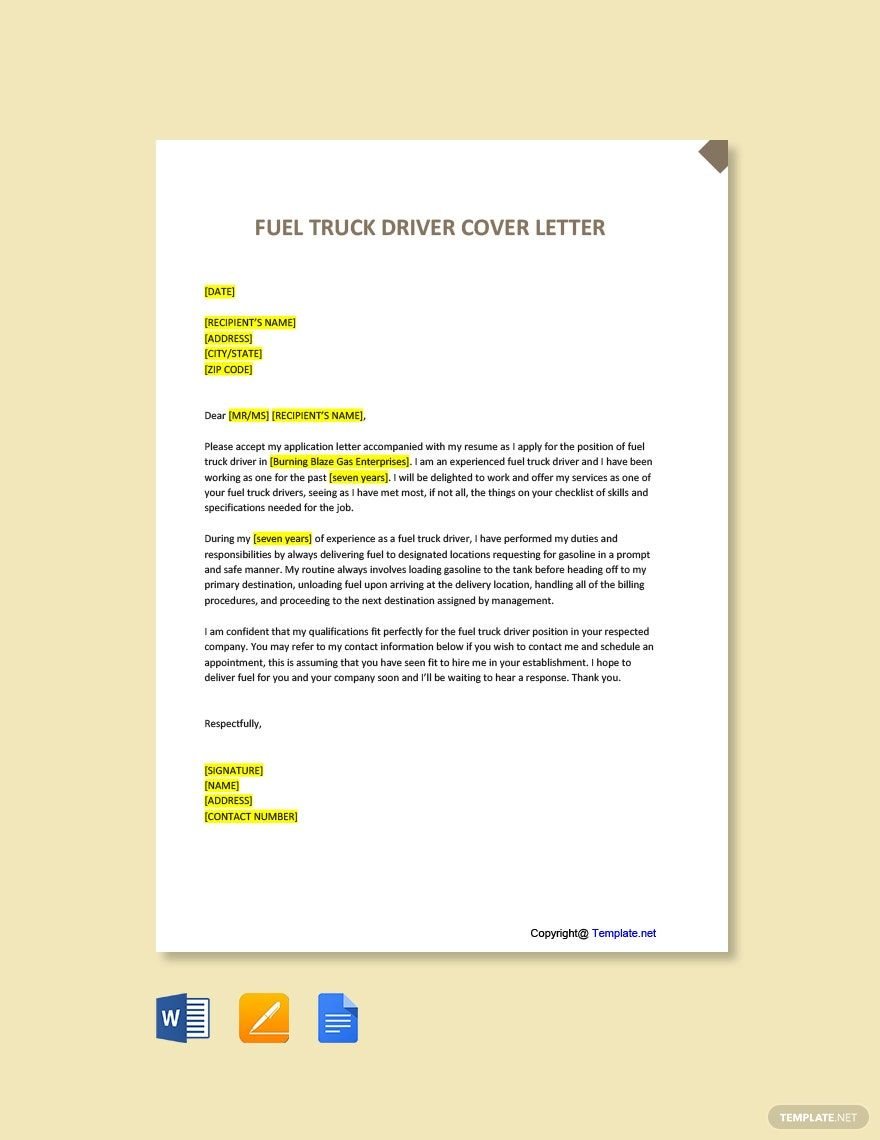 Fuel Truck Driver Cover Letter