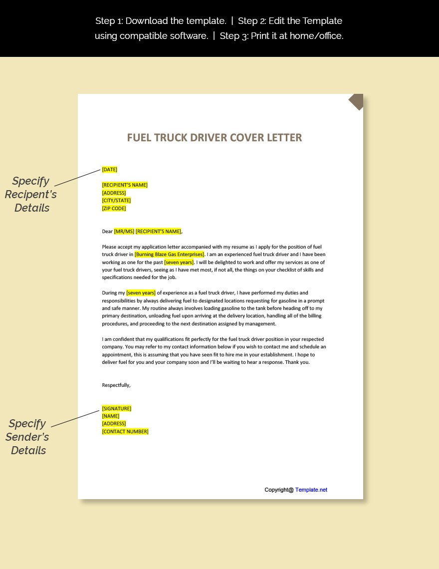 Fuel Truck Driver Cover Letter Template