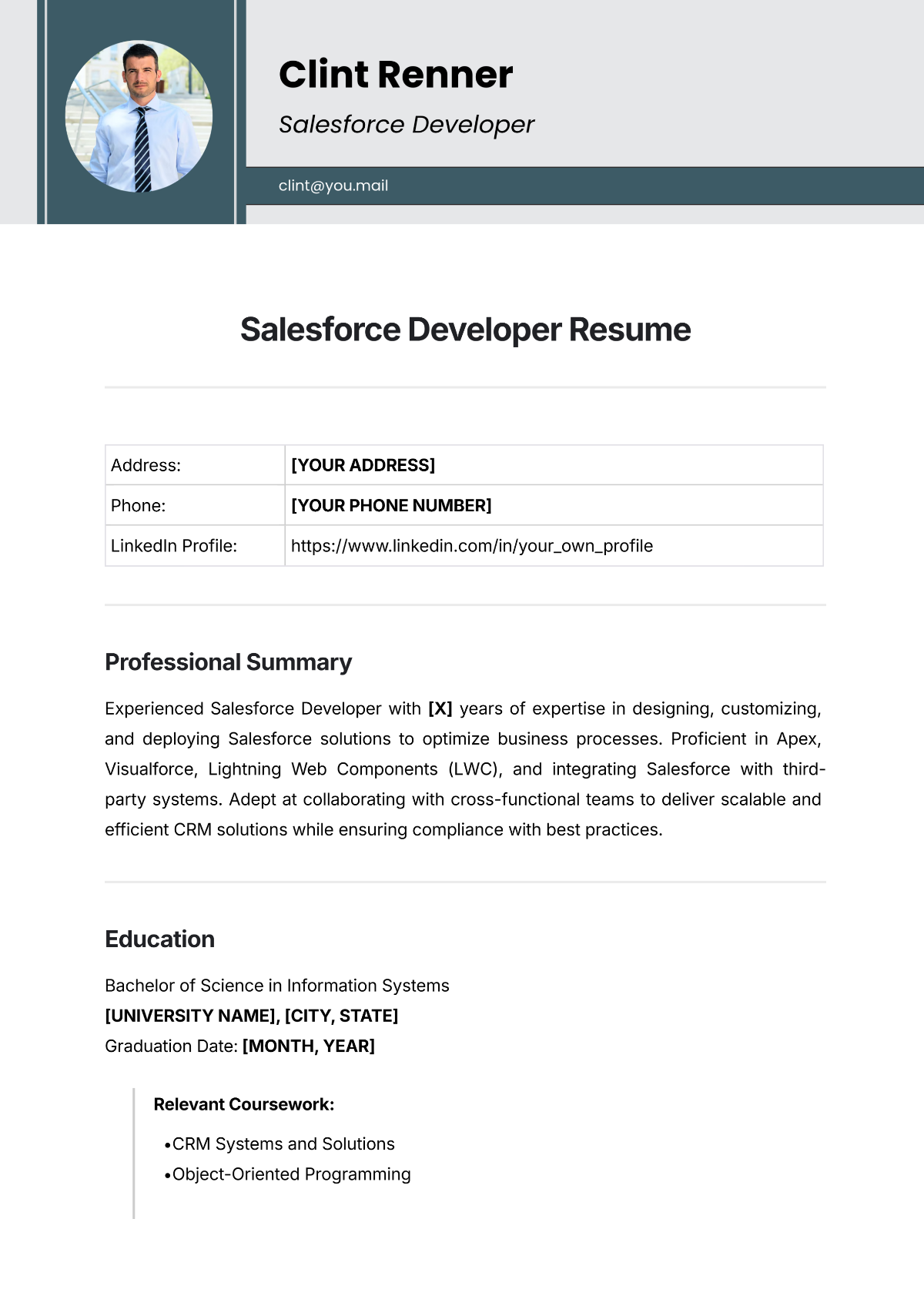 Salesforce Developer Resume Template - Edit Online & Download