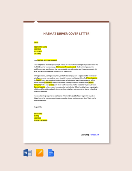 Free HazMat Driver Cover Letter Template - Google Docs, Word | Template.net