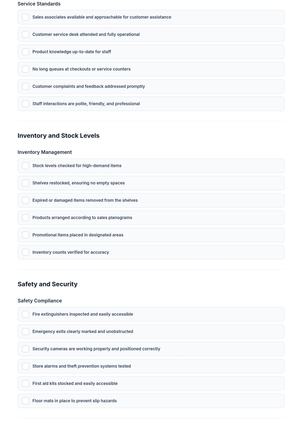 Free Retail Checklist Form Template & AI Retail Checklist Form Maker