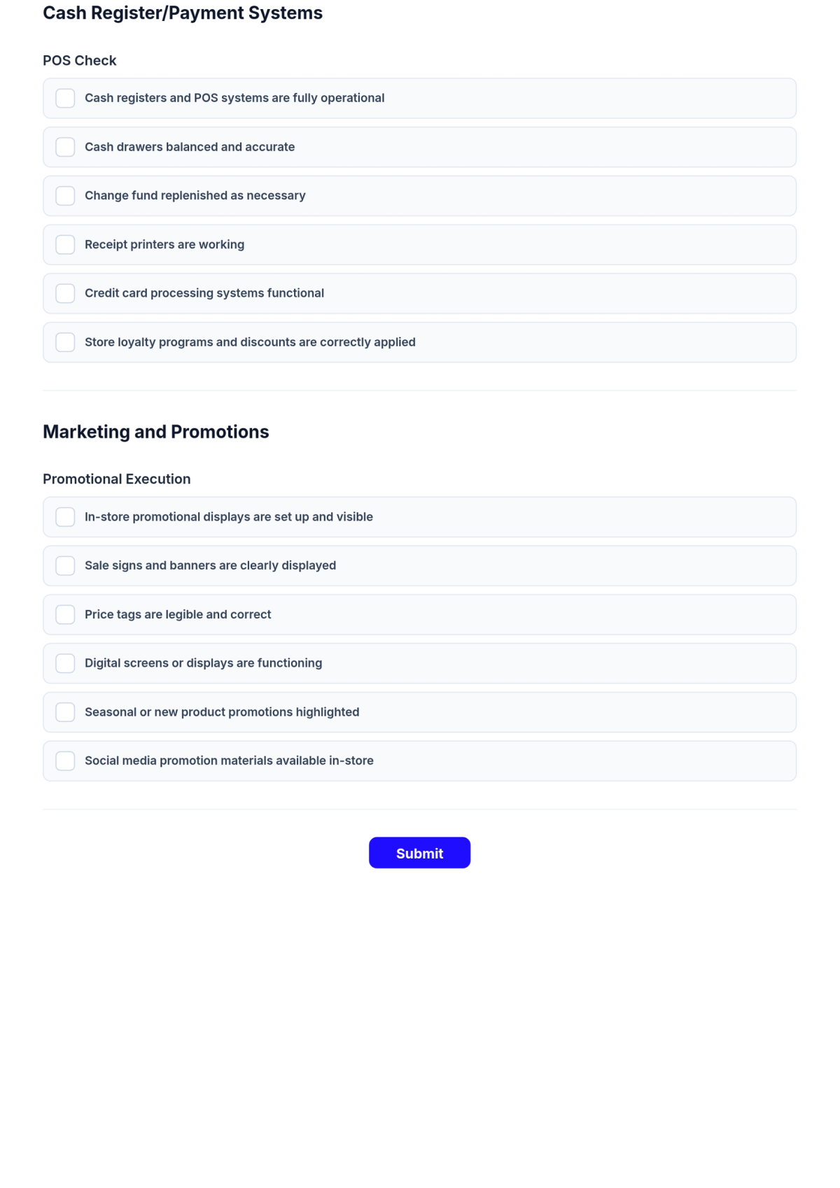 Free Retail Checklist Form Template & AI Retail Checklist Form Maker