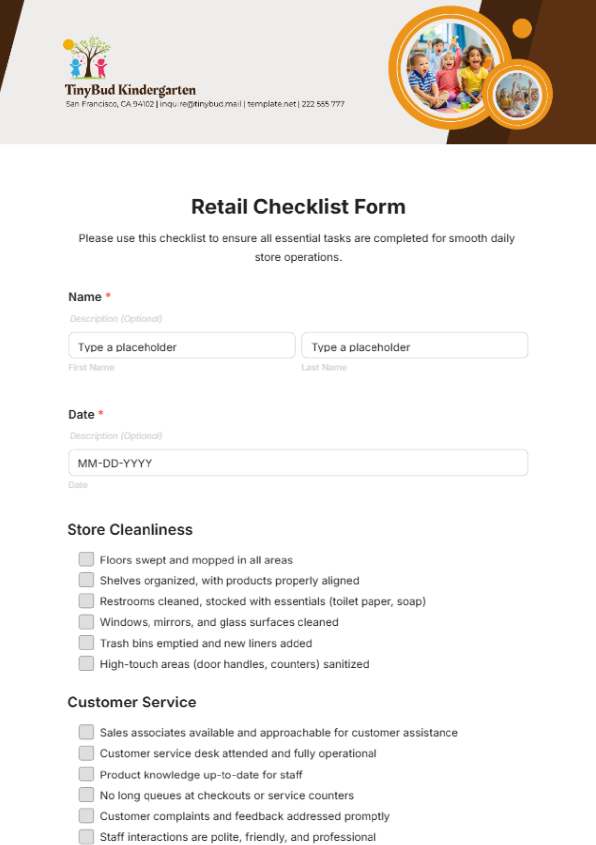 Retail Checklist Form Template