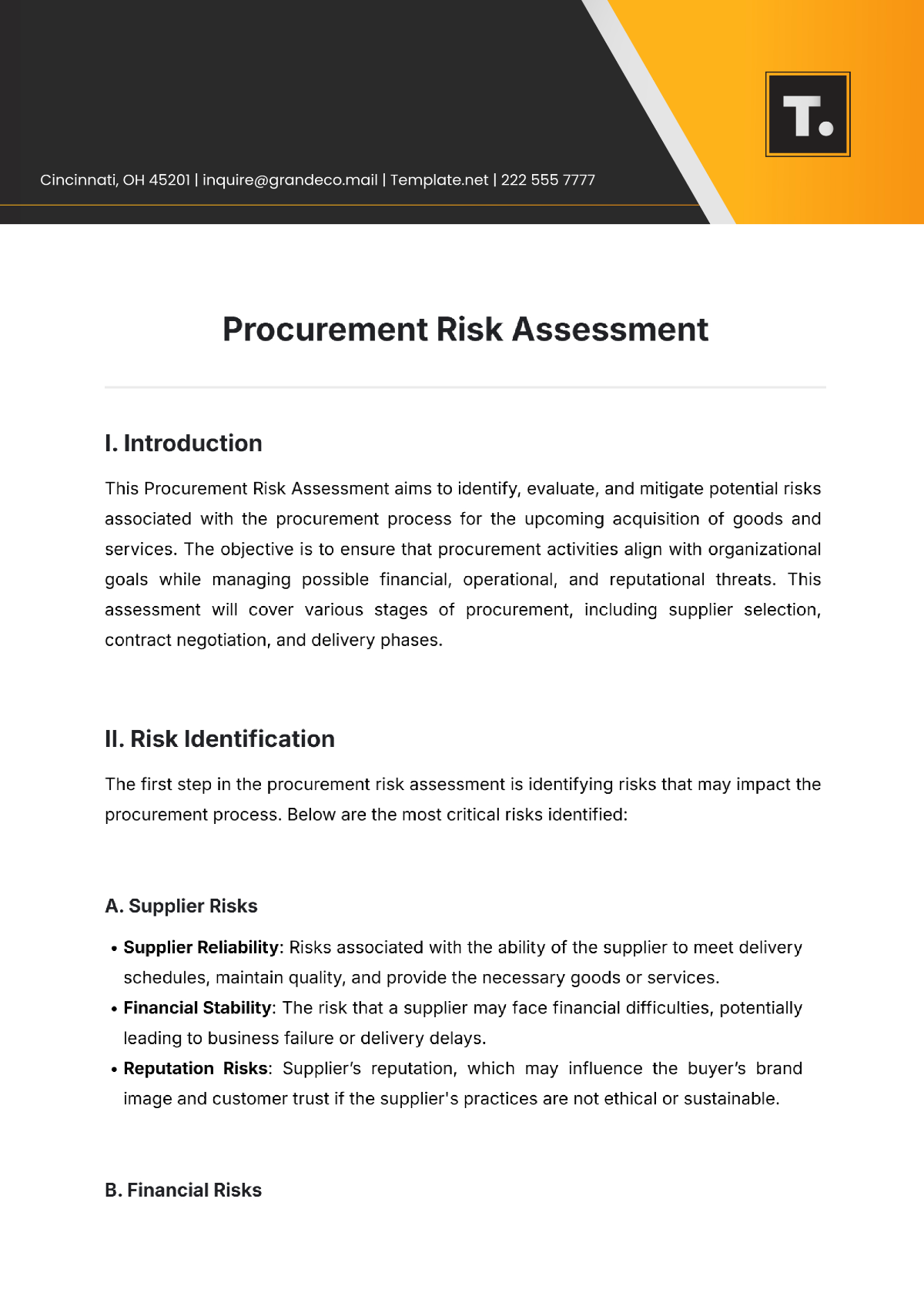 Procurement Risk Assessment Template - Edit Online & Download