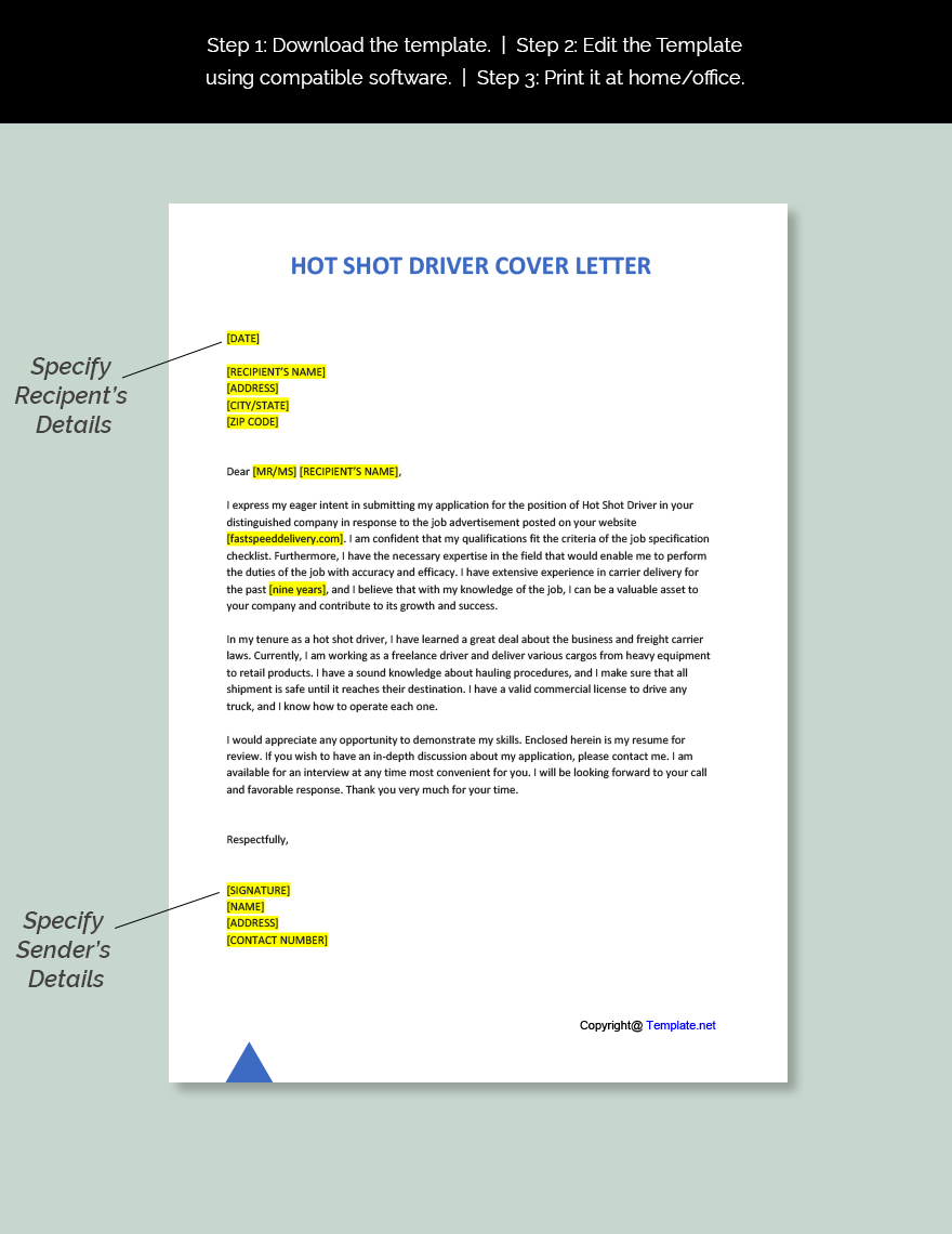 Hot Shot Driver Cover Letter Template