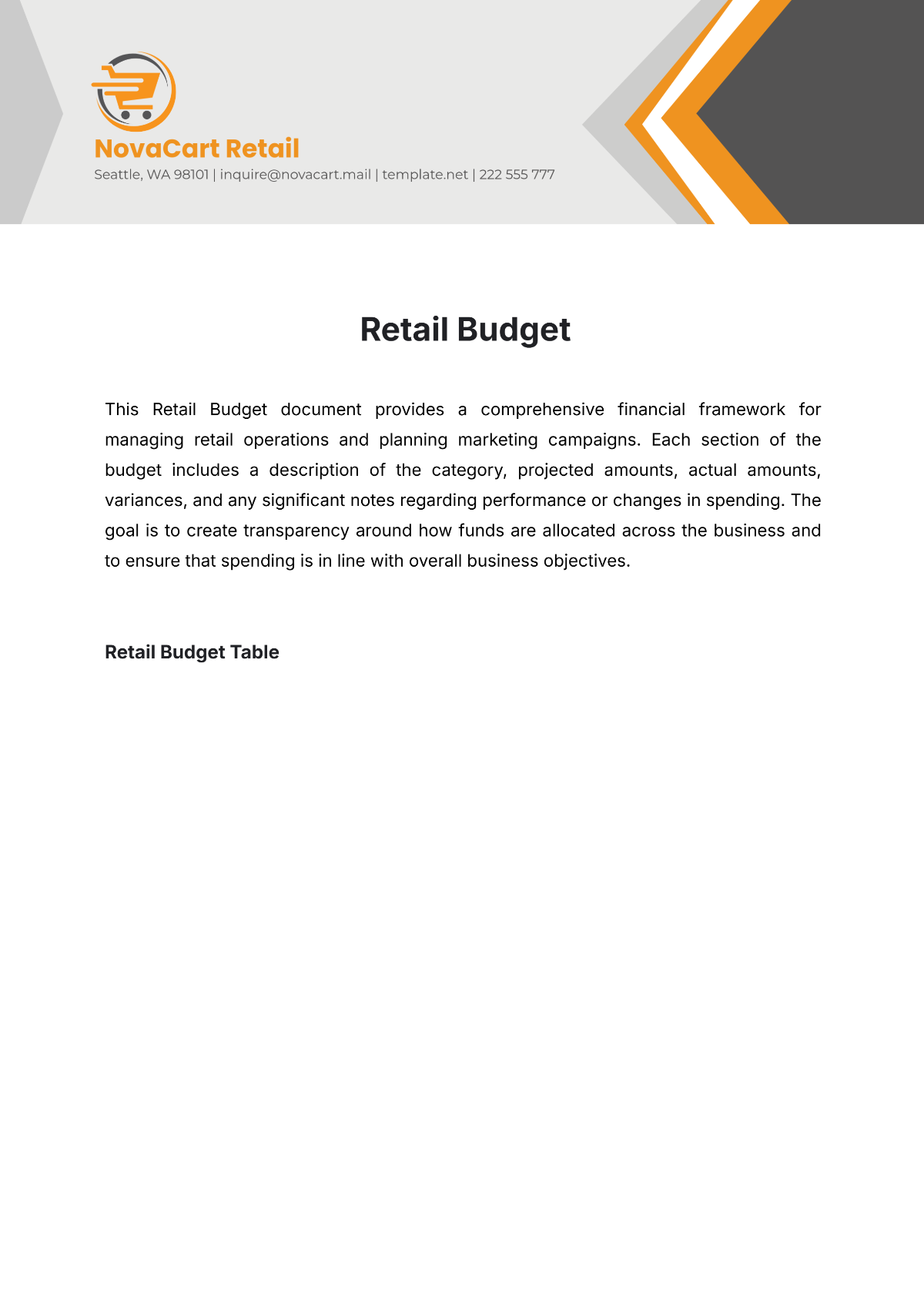 Retail Budget Template - Edit Online & Download